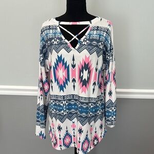 Avery Aztec Long Sleeve Top - Pink and Blue